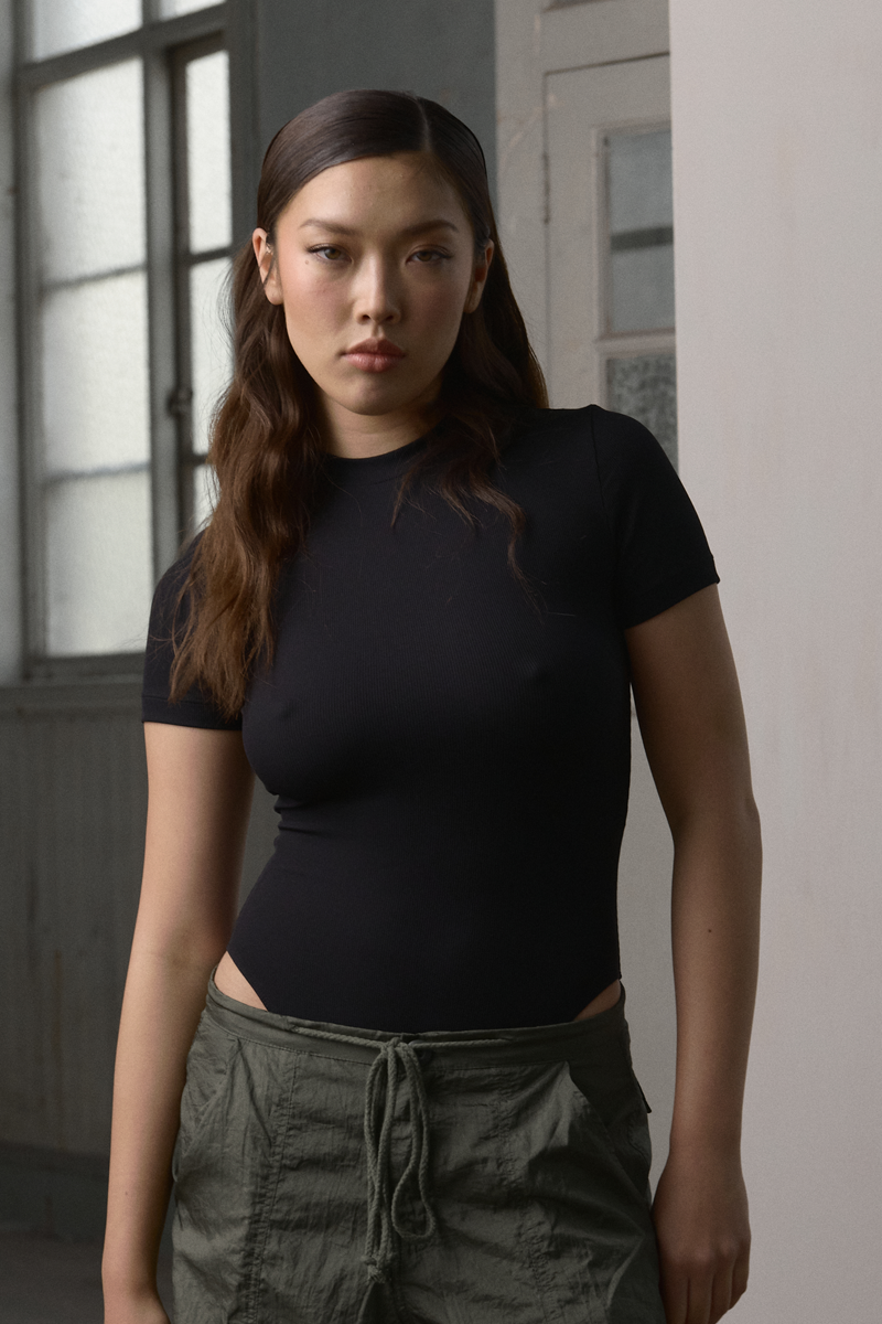 BROOKE Short Sleeve Ribbed Bodysuit Black