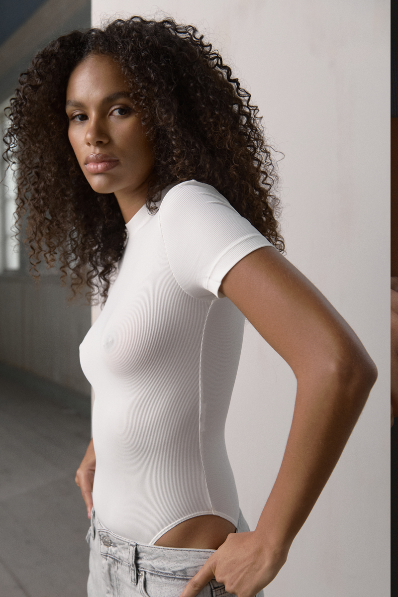 White ribbed bodysuit sales