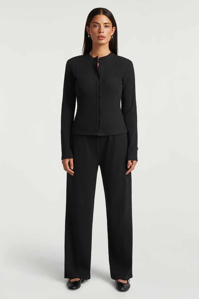 ALMA Ribbed Cardigan Black
