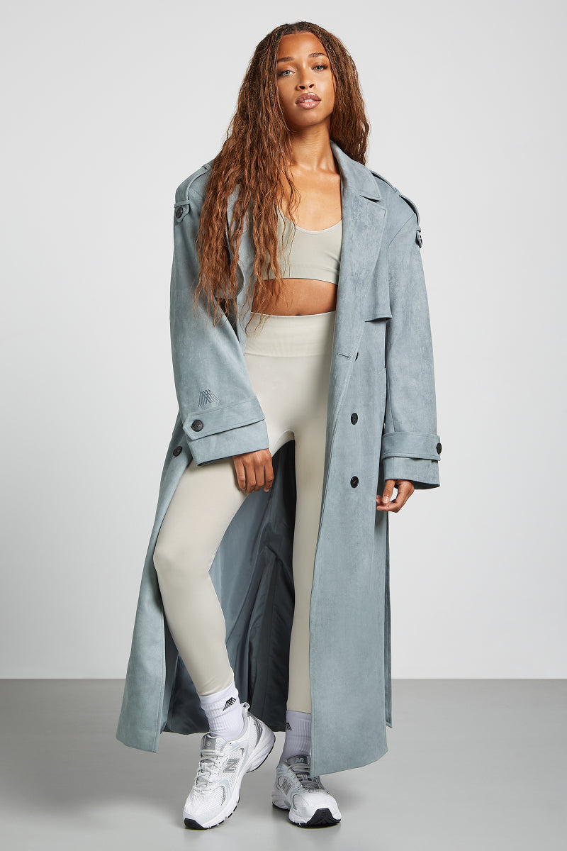 BODHI Suede Trench Coat Smoky Blue