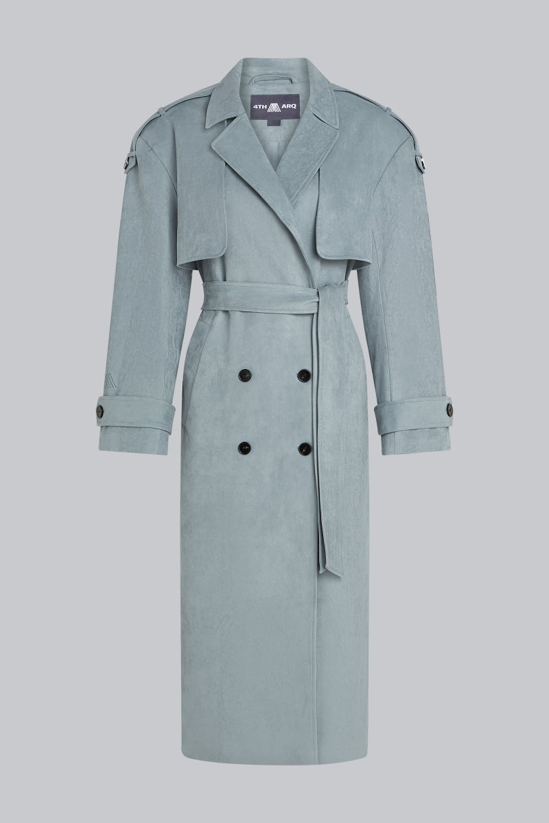BODHI Suede Trench Coat Smoky Blue
