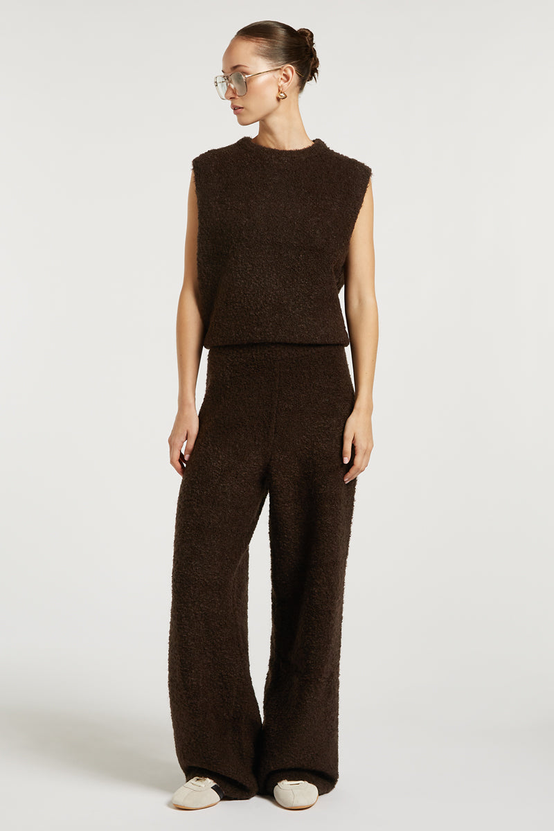 COCO Boucle Knit Joggers Dark Chocolate