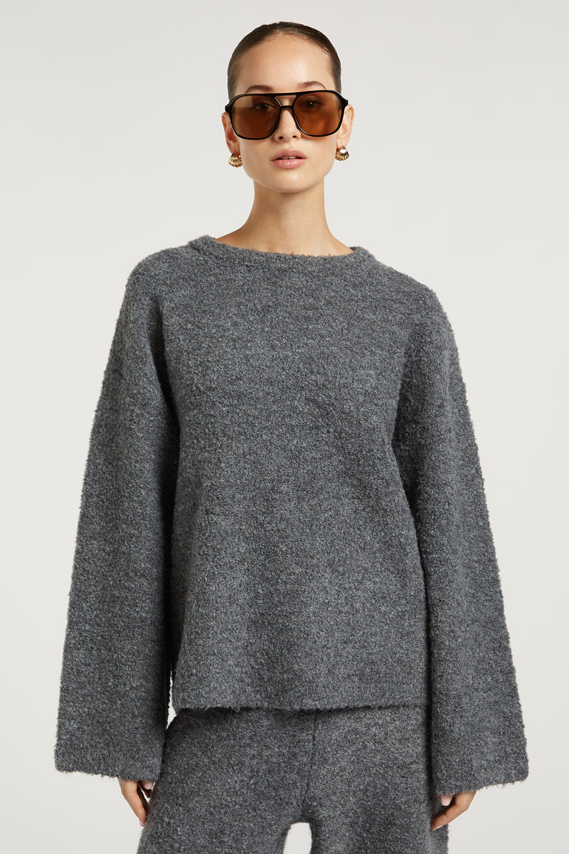 COCO Boucle Knit Sweater Grey