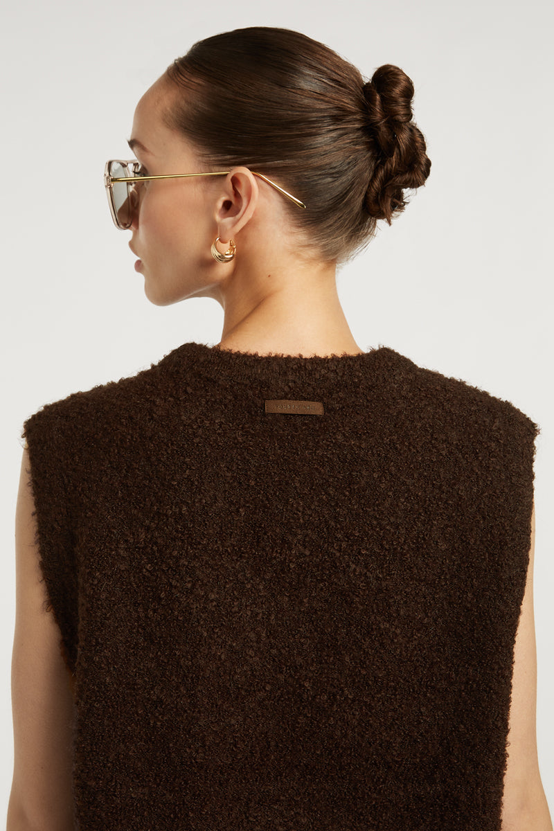 COCO Boucle Knit Vest Dark Chocolate