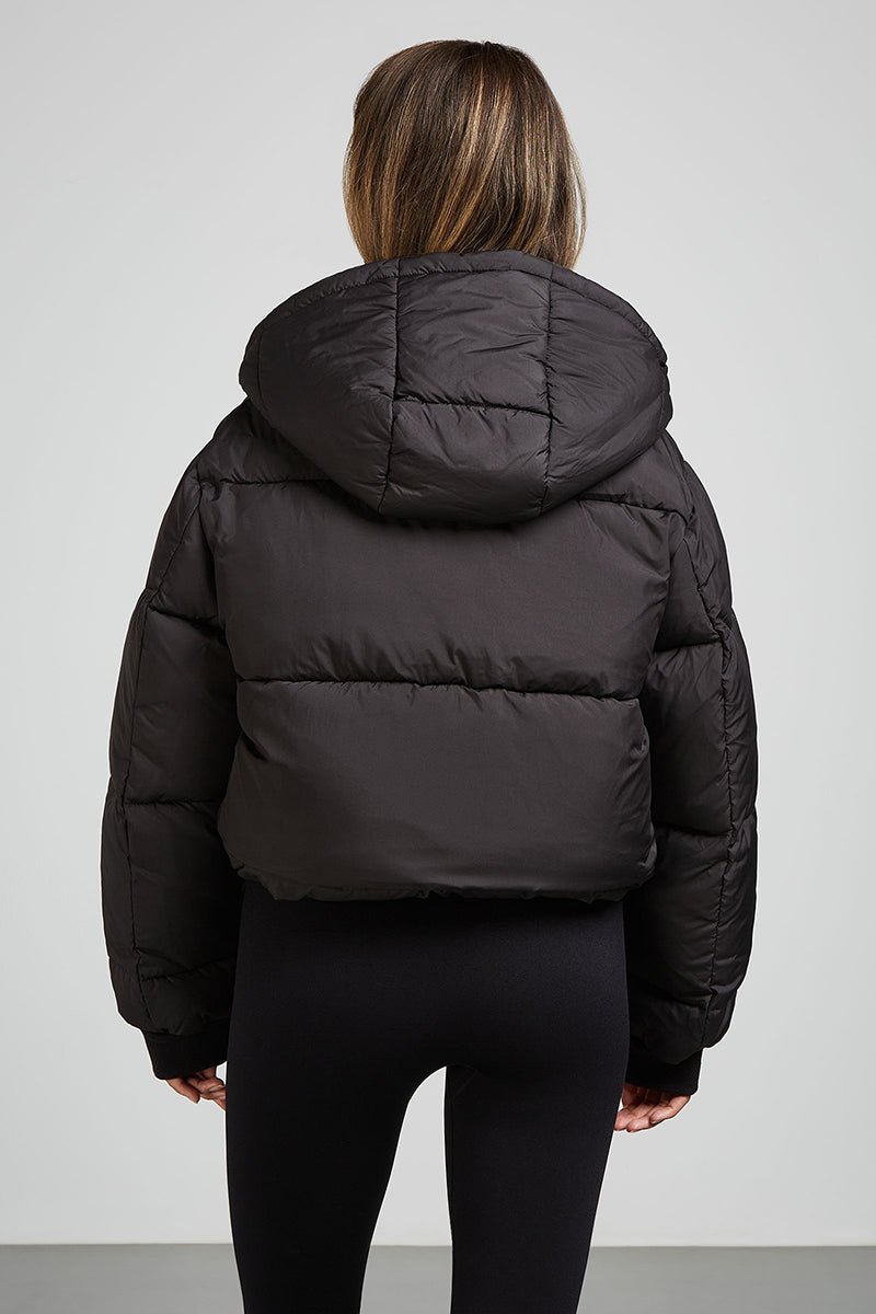 Black Oversized Curved Panel Puffer Jacket | PrettyLittleThing USA