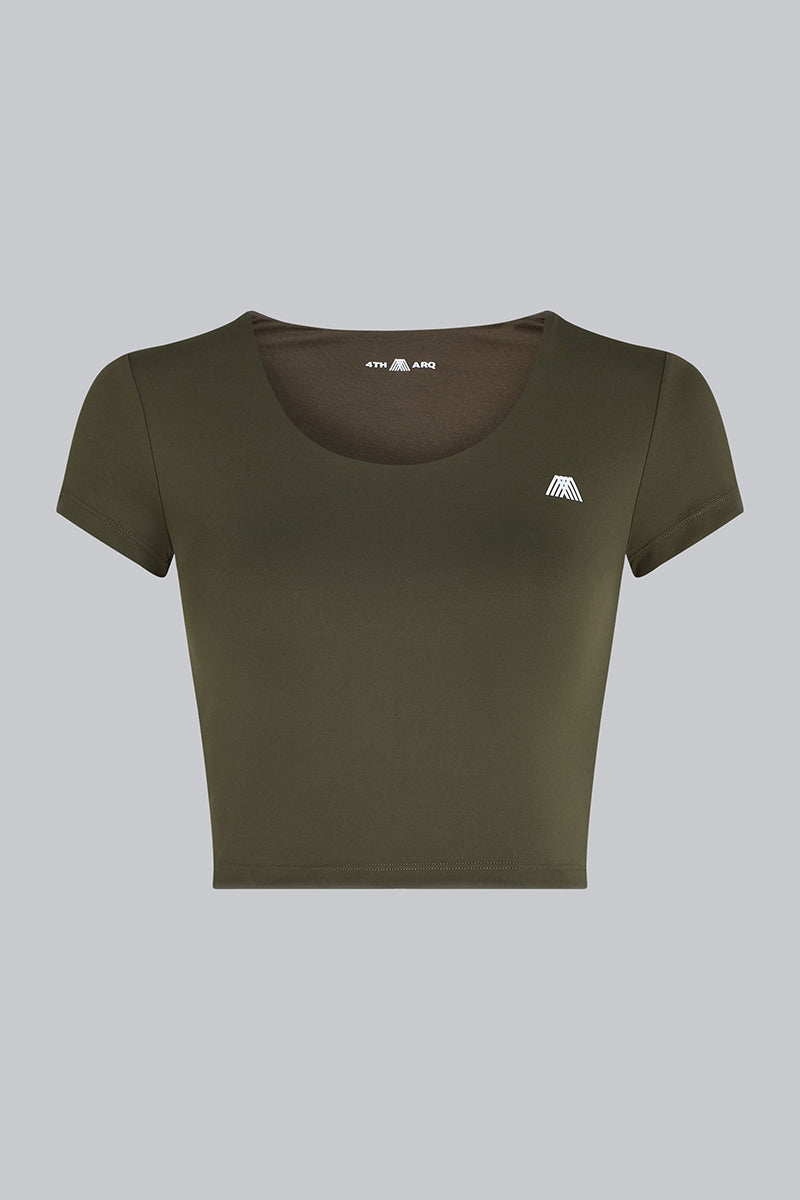 KAIA Short Sleeve Bralette Top Khaki