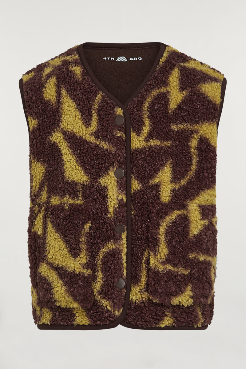 KIDS Fleece Gilet Geo Print Cacao