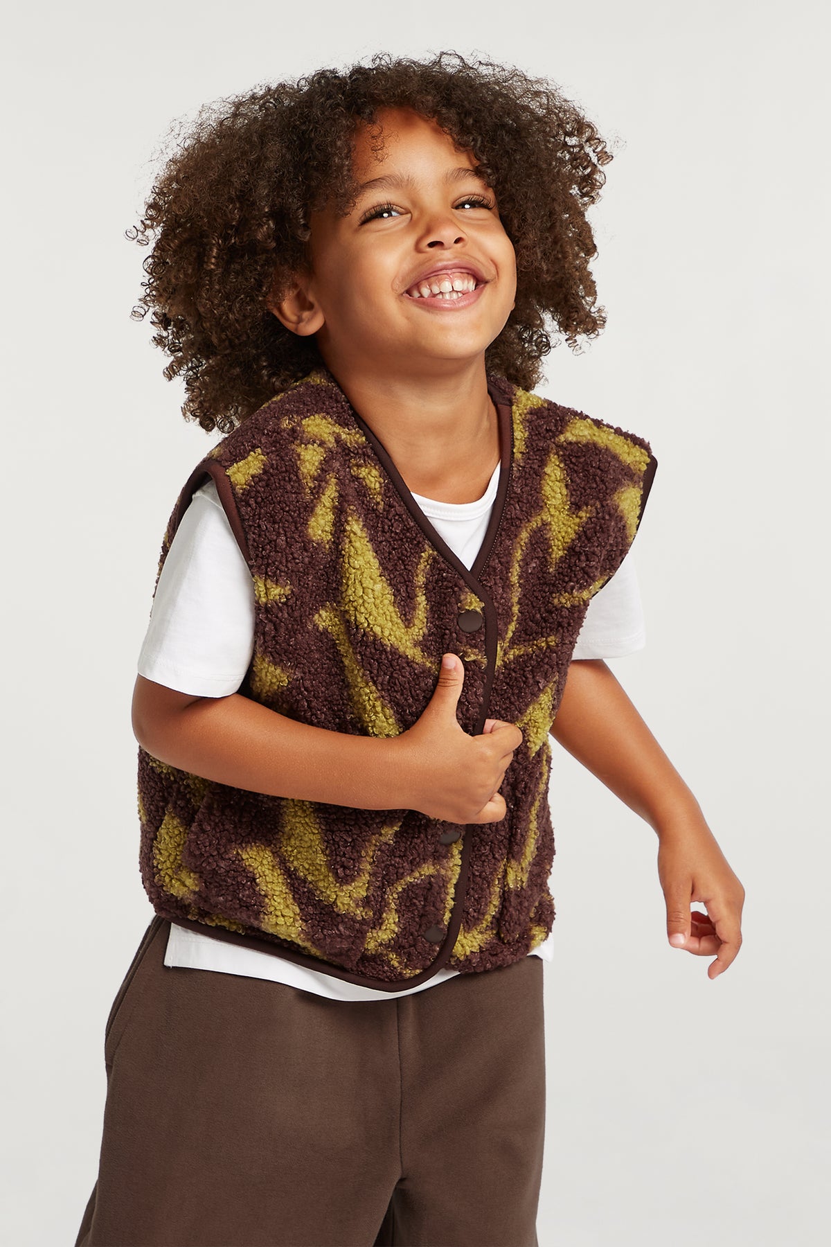 KIDS Fleece Gilet Geo Print Cacao