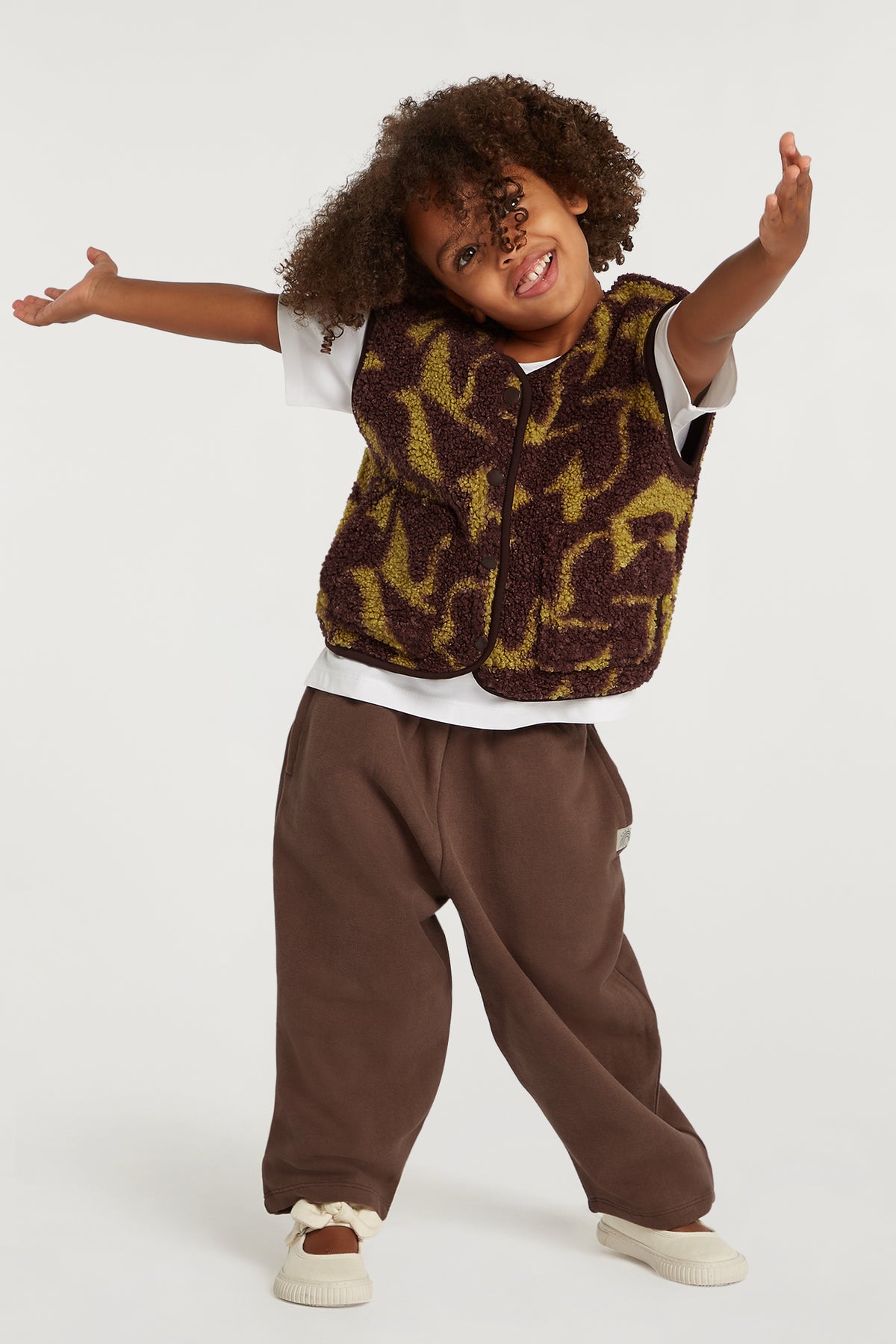 KIDS Fleece Gilet Geo Print Cacao