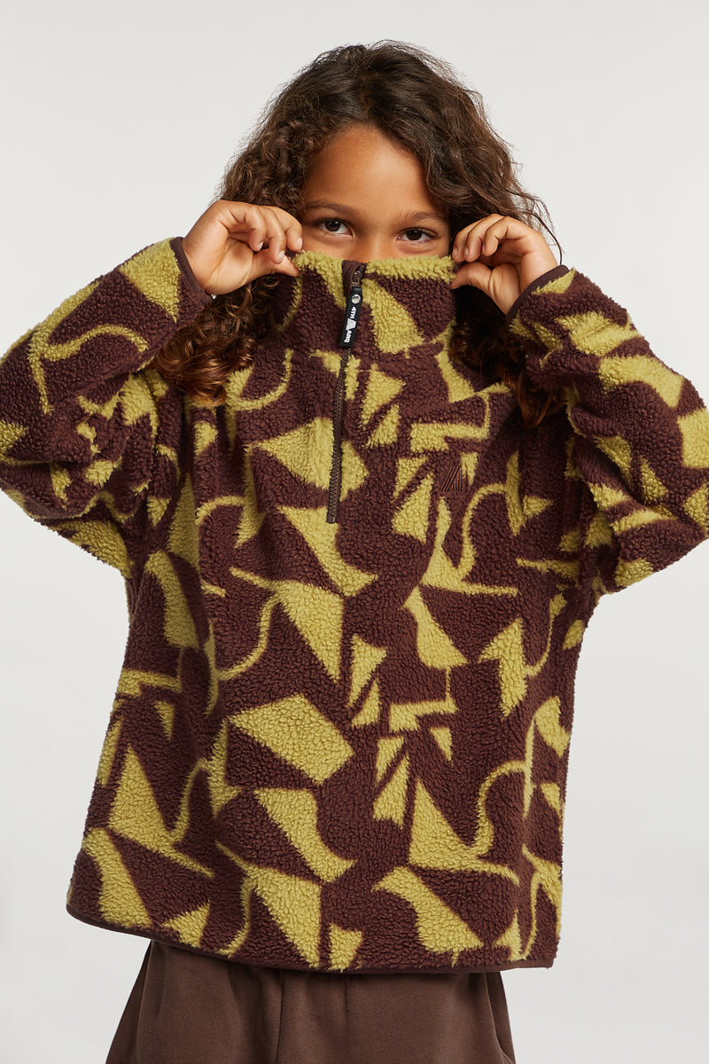 KIDS Half-Zip Geo Print Cacao