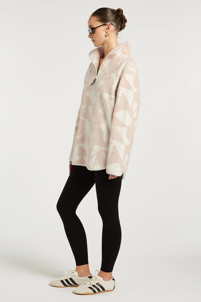 LENNOX Half-Zip Geo Print Ecru