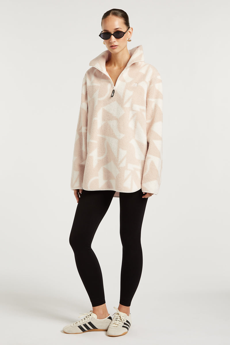 LENNOX Half-Zip Geo Print Ecru