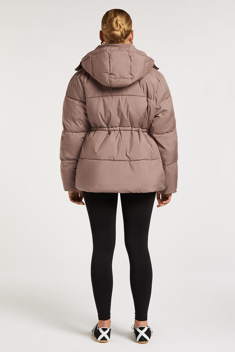 NOVA Longline Puffer Coat Taupe