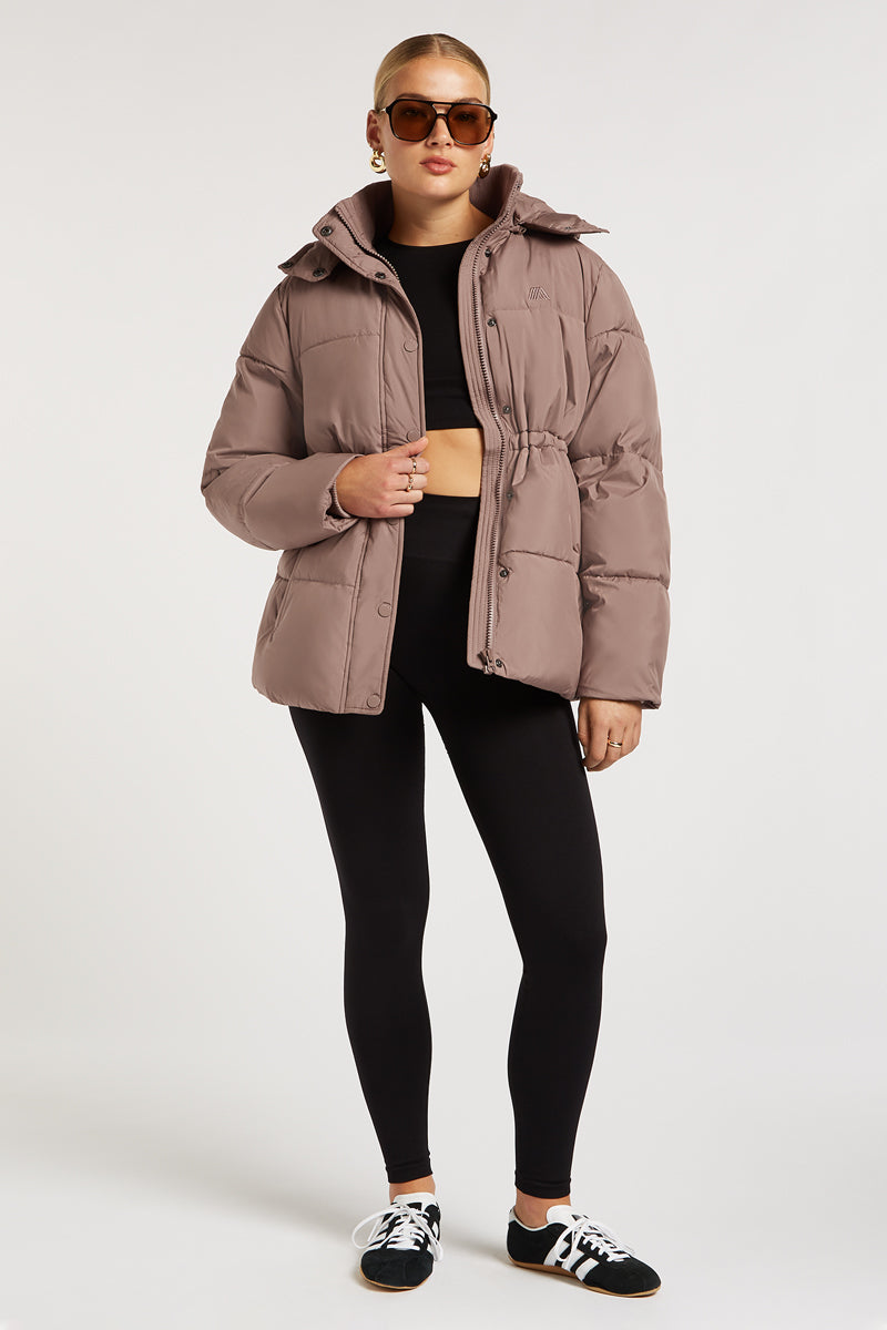 NOVA Longline Puffer Coat Taupe