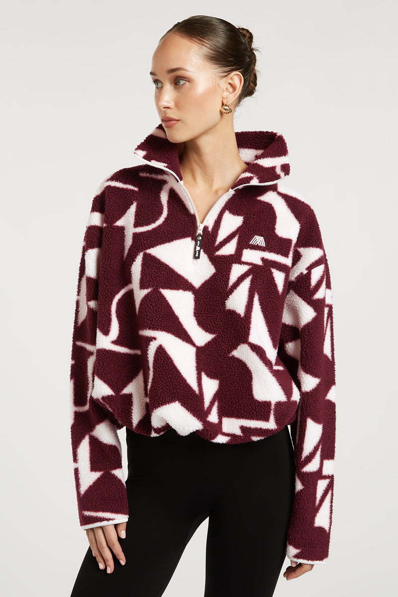 PHOENIX Half-Zip Geo Print Dark Cherry