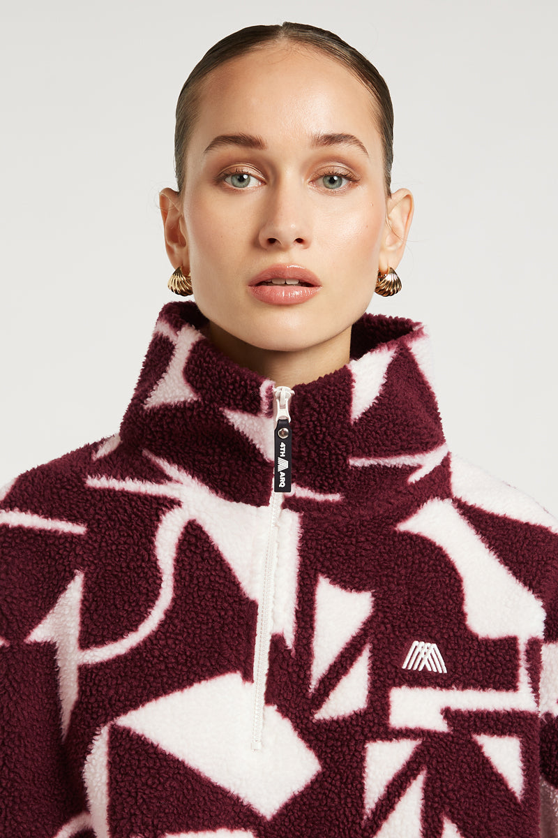 PHOENIX Half-Zip Geo Print Dark Cherry