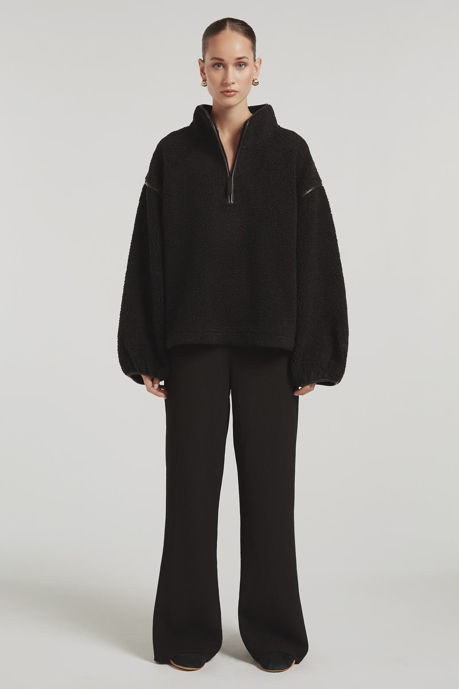 SLOANE Borg Half-Zip Black | 4TH ARQ