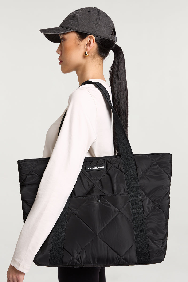 Nylon Puffer Tote Bag Black