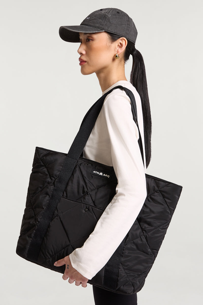 Nylon Puffer Tote Bag Black