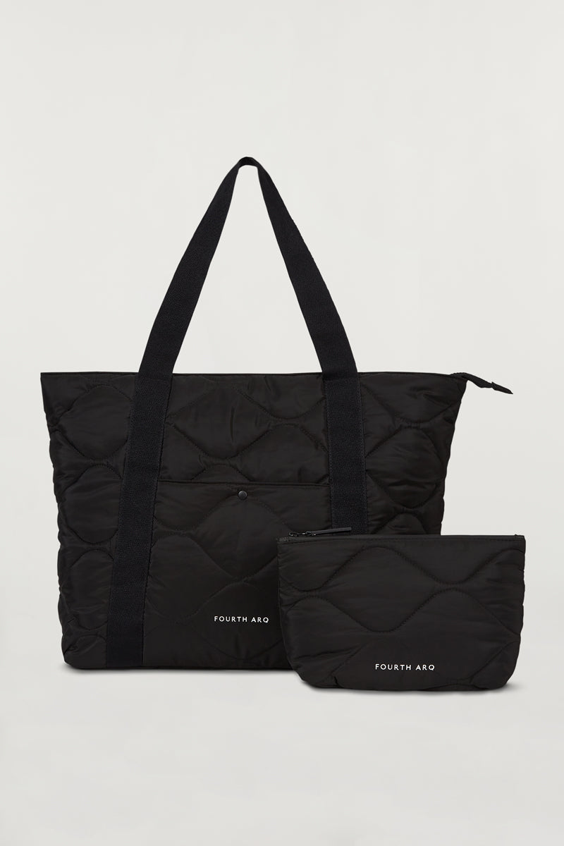 Nylon Puffer Tote Quilted Black
