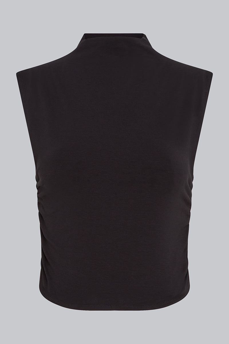 SIENNA Ruched Sleeveless T-Shirt Black