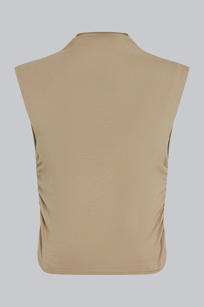 SIENNA Ruched Sleeveless T-Shirt Mink