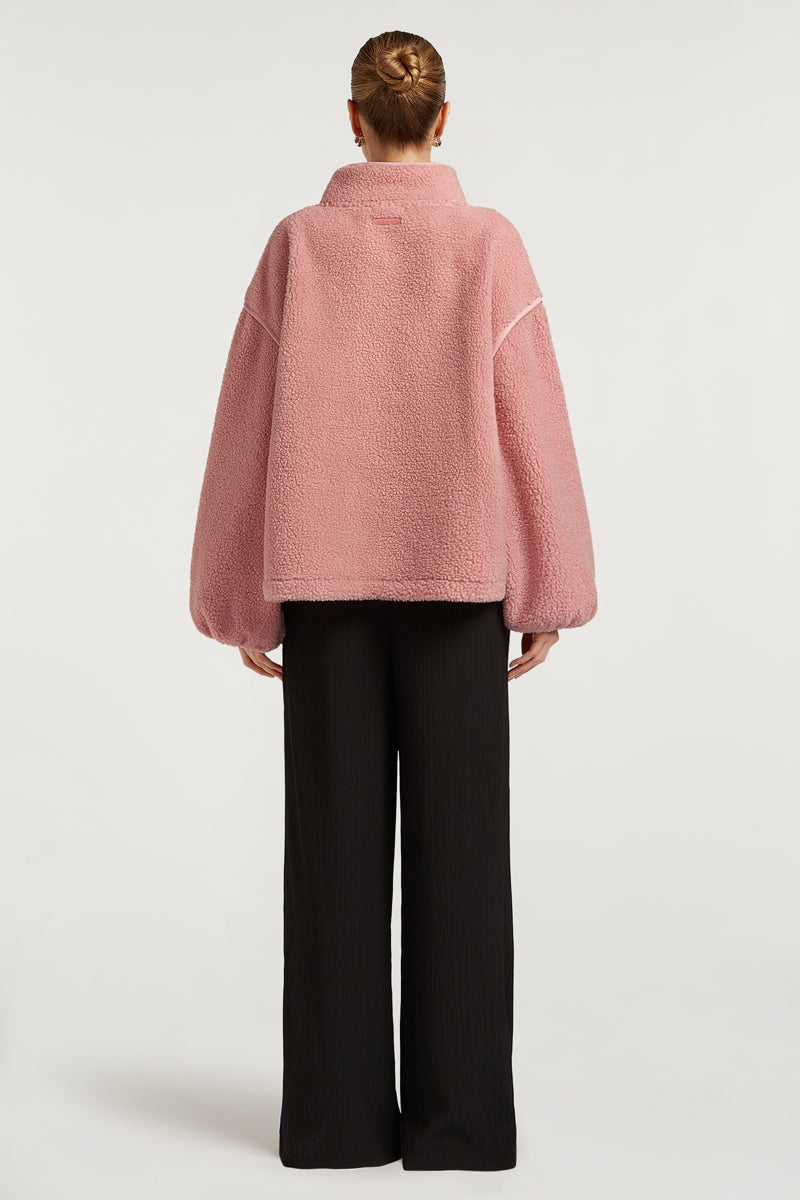SLOANE Borg Half-Zip Ballerina Pink