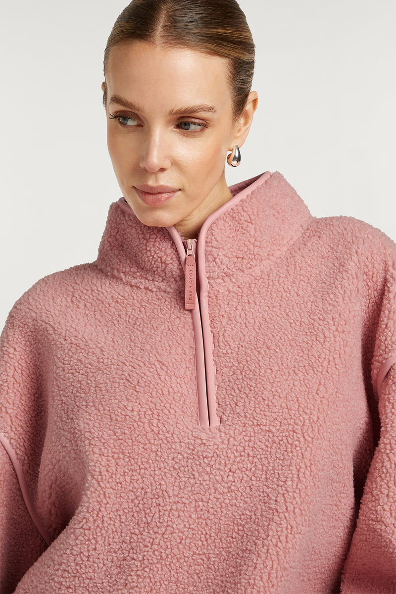 SLOANE Borg Half-Zip Ballerina Pink