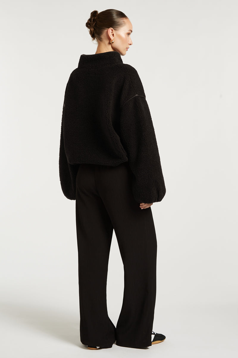 SLOANE Borg Half-Zip Black | 4TH ARQ